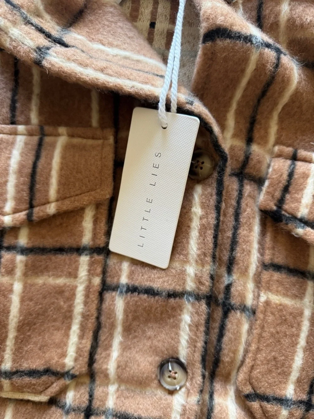 Little Lies Plaid Shacket Jacket in Camel Brown check 50% wool blend NEW NWT